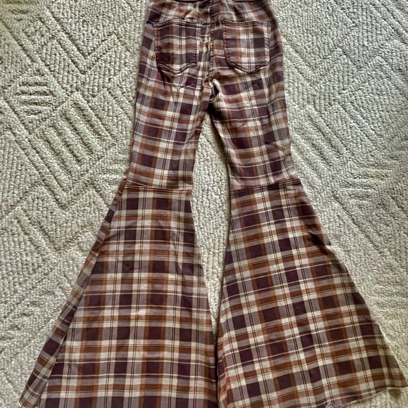 Free People Plaid Flare Pants - Brown and Cream - Picture 2 of 5